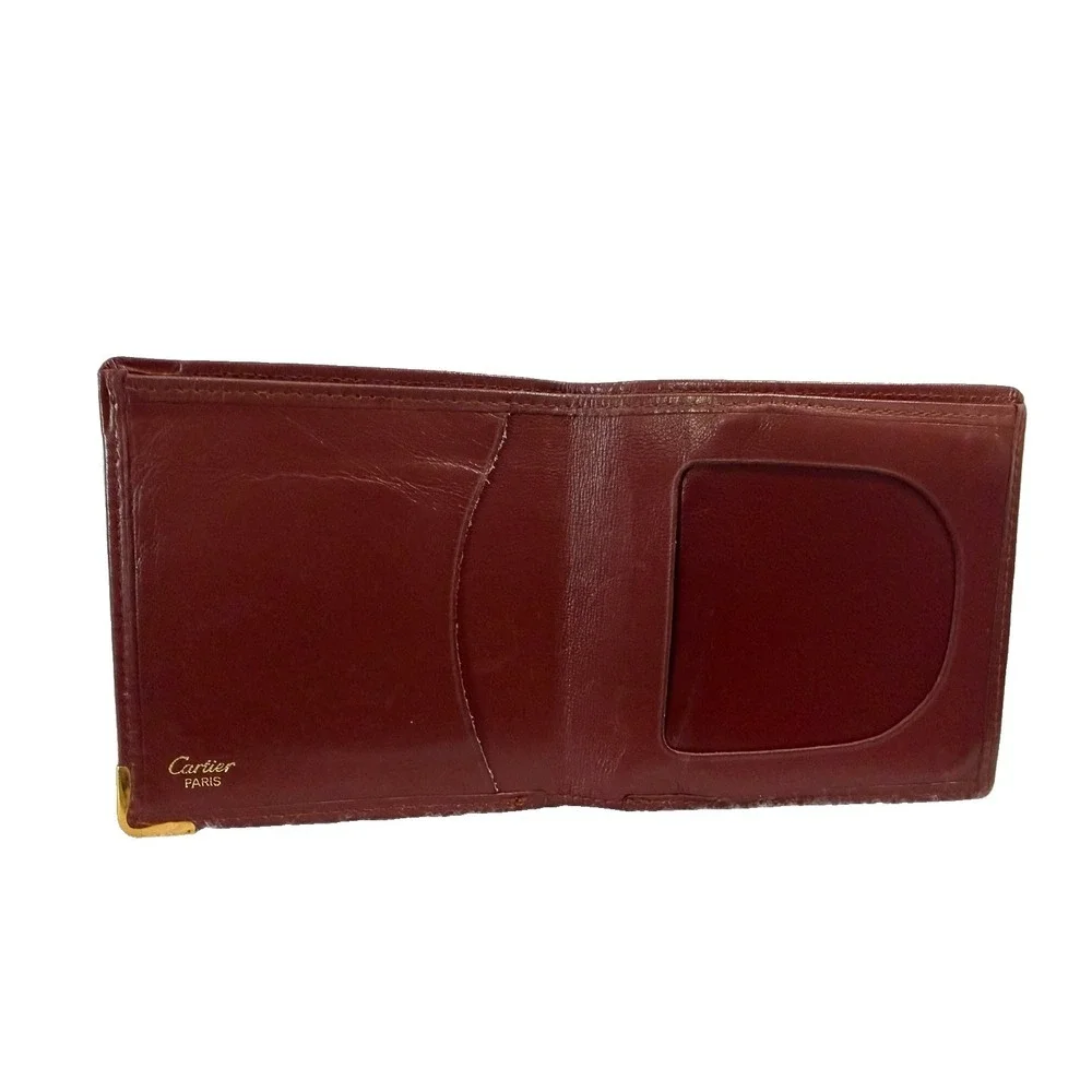 Cartier Bifold Wallet Pass Case Brown/Red Bordeaux Gold Hardware Men's